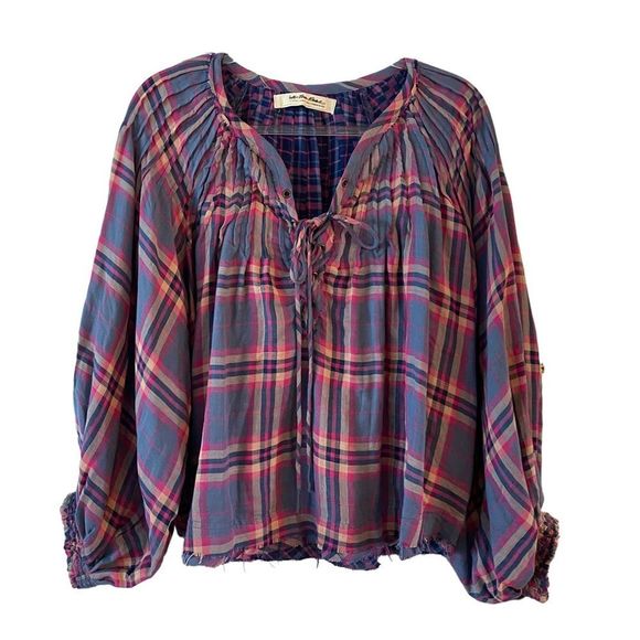 We The Free Tops - We the Free People oversized long sleeved plaid peasant top w/raw hem